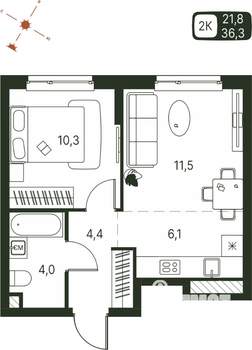 Студия квартира, строящийся дом, 36м2, 2/20 этаж