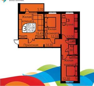 3-к квартира, вторичка, 72м2, 1/16 этаж