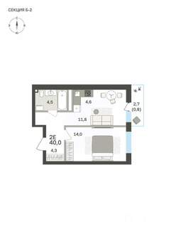 2-к квартира, вторичка, 40м2, 2/6 этаж