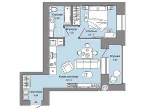 1-к квартира, вторичка, 41м2, 3/8 этаж