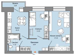 2-к квартира, вторичка, 50м2, 6/8 этаж