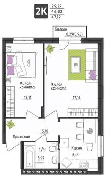 2-к квартира, вторичка, 47м2, 4/4 этаж