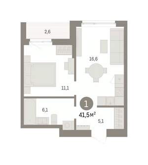 1-к квартира, вторичка, 41м2, 7/16 этаж