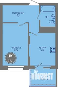 1-к квартира, вторичка, 34м2, 25/26 этаж