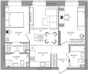 3-к квартира, вторичка, 59м2, 2/8 этаж