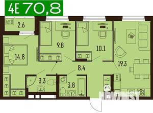 4-к квартира, вторичка, 71м2, 3/16 этаж
