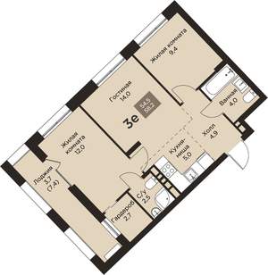3-к квартира, вторичка, 58м2, 2/9 этаж