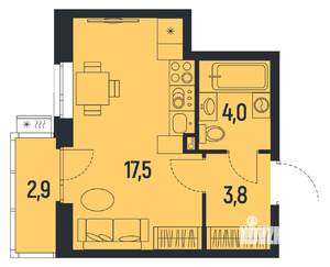 1-к квартира, вторичка, 26м2, 1/12 этаж