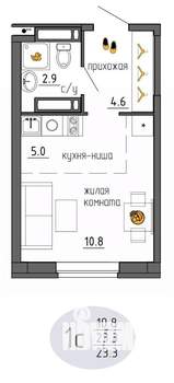 Студия квартира, строящийся дом, 23м2, 23/25 этаж