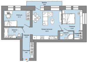 2-к квартира, вторичка, 61м2, 7/8 этаж