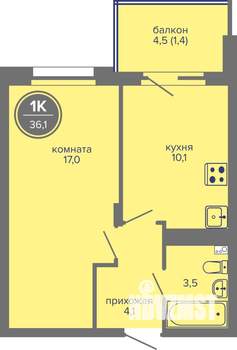 1-к квартира, вторичка, 36м2, 10/26 этаж