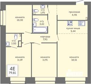 4-к квартира, вторичка, 80м2, 1/7 этаж