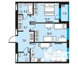 3-к квартира, вторичка, 66м2, 12/30 этаж