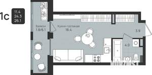Студия квартира, вторичка, 26м2, 5/6 этаж