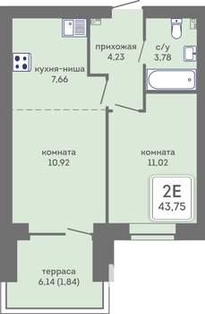2-к квартира, вторичка, 44м2, 1/7 этаж