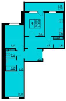 3-к квартира, вторичка, 63м2, 8/10 этаж