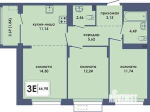 3-к квартира, вторичка, 67м2, 2/10 этаж