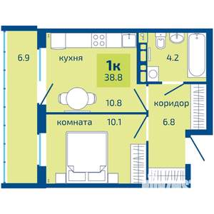 1-к квартира, строящийся дом, 39м2, 5/10 этаж
