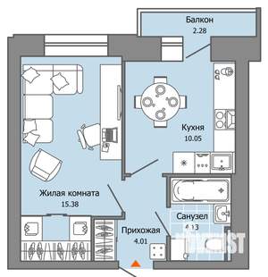 1-к квартира, вторичка, 34м2, 6/8 этаж