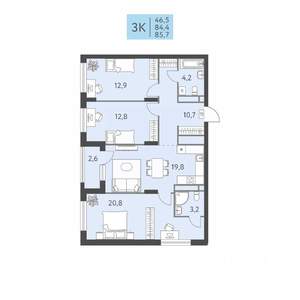 3-к квартира, строящийся дом, 86м2, 7/22 этаж