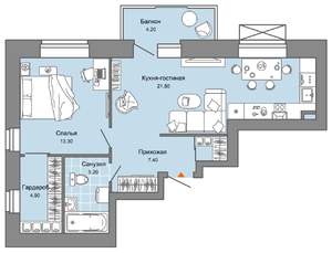 1-к квартира, вторичка, 54м2, 8/8 этаж