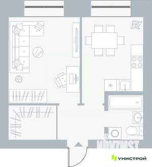 1-к квартира, вторичка, 38м2, 1/5 этаж