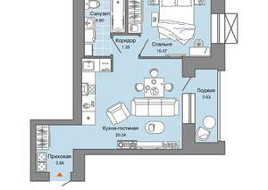 1-к квартира, вторичка, 42м2, 9/9 этаж