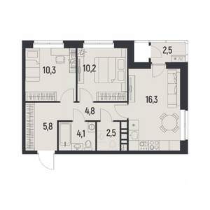 2-к квартира, вторичка, 55м2, 11/12 этаж