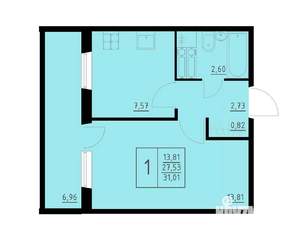 1-к квартира, строящийся дом, 31м2, 2/9 этаж