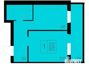 1-к квартира, строящийся дом, 33м2, 2/9 этаж