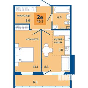 2-к квартира, строящийся дом, 46м2, 1/10 этаж