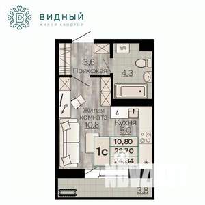 1-к квартира, вторичка, 25м2, 7/8 этаж