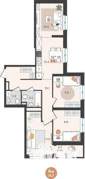 4-к квартира, вторичка, 75м2, 7/25 этаж