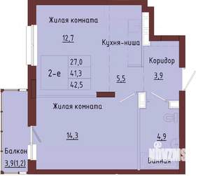 1-к квартира, строящийся дом, 45м2, 9/9 этаж