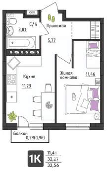 1-к квартира, вторичка, 33м2, 4/4 этаж
