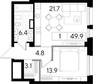 Студия квартира, вторичка, 50м2, 4/8 этаж