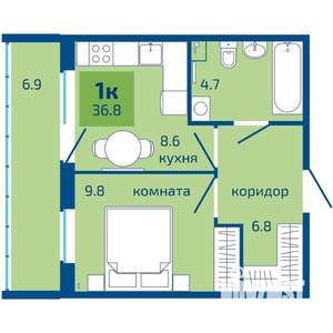 1-к квартира, вторичка, 37м2, 1/10 этаж
