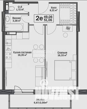 2-к квартира, строящийся дом, 51м2, 15/26 этаж