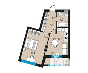 1-к квартира, вторичка, 45м2, 13/30 этаж