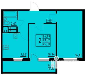 2-к квартира, вторичка, 45м2, 6/10 этаж