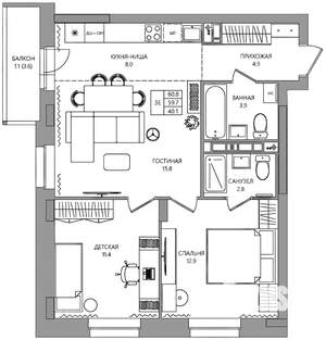 3-к квартира, вторичка, 61м2, 9/9 этаж