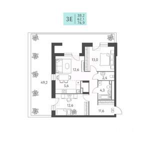 3-к квартира, вторичка, 77м2, 2/22 этаж