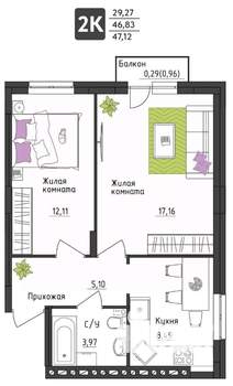2-к квартира, вторичка, 47м2, 2/4 этаж