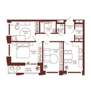 3-к квартира, вторичка, 73м2, 12/24 этаж