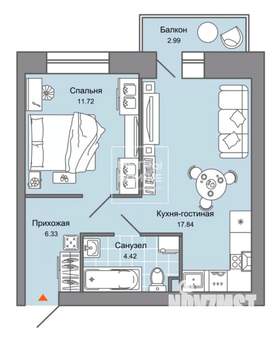 1-к квартира, вторичка, 41м2, 4/9 этаж