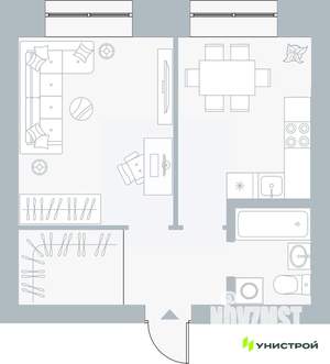 1-к квартира, вторичка, 38м2, 1/5 этаж