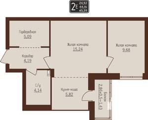 2-к квартира, строящийся дом, 46м2, 5/8 этаж