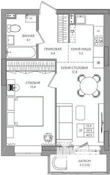 2-к квартира, вторичка, 41м2, 2/8 этаж