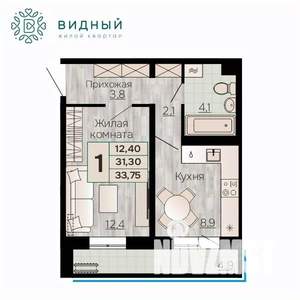 1-к квартира, вторичка, 34м2, 2/8 этаж