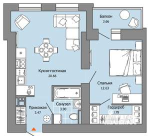 1-к квартира, вторичка, 46м2, 2/7 этаж